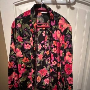 Susan Graver Bomber Jacket 1X Floral Multicolor